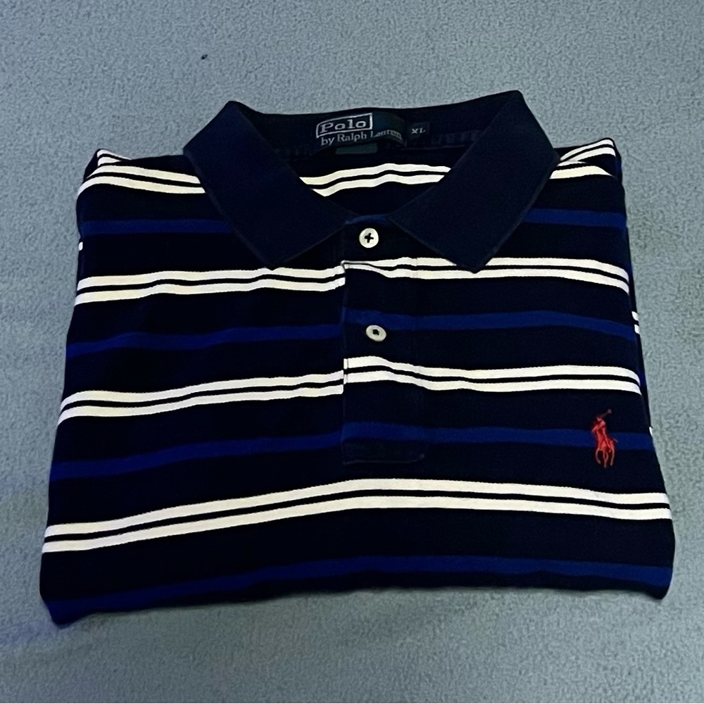 Polo by Ralph Lauren Men's Blue and White Striped Polo